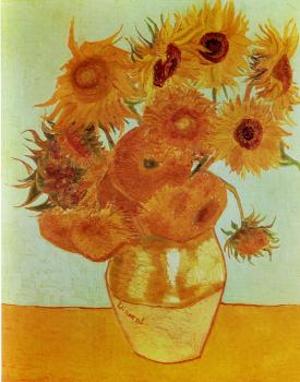 Twelve sunflowers in a vase